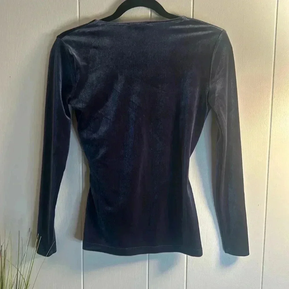 J. Crew Mercantile Slate Blue Velvet Faux Wrap Top size XXS